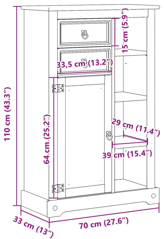 Corona tömör fenyőfa fürdőszobaszekrény 70 x 33 x 110 cm