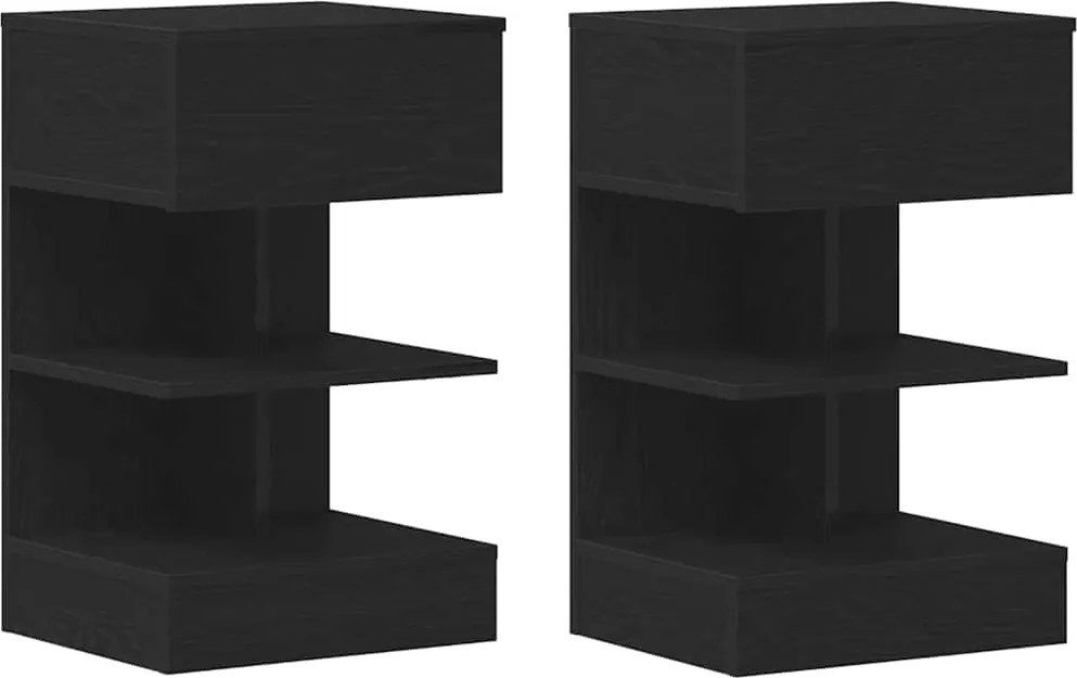 vidaXL Éjjeliszekrény 2 pcs Fekete tölgy 40 x 35 x 65 cm Faanyag