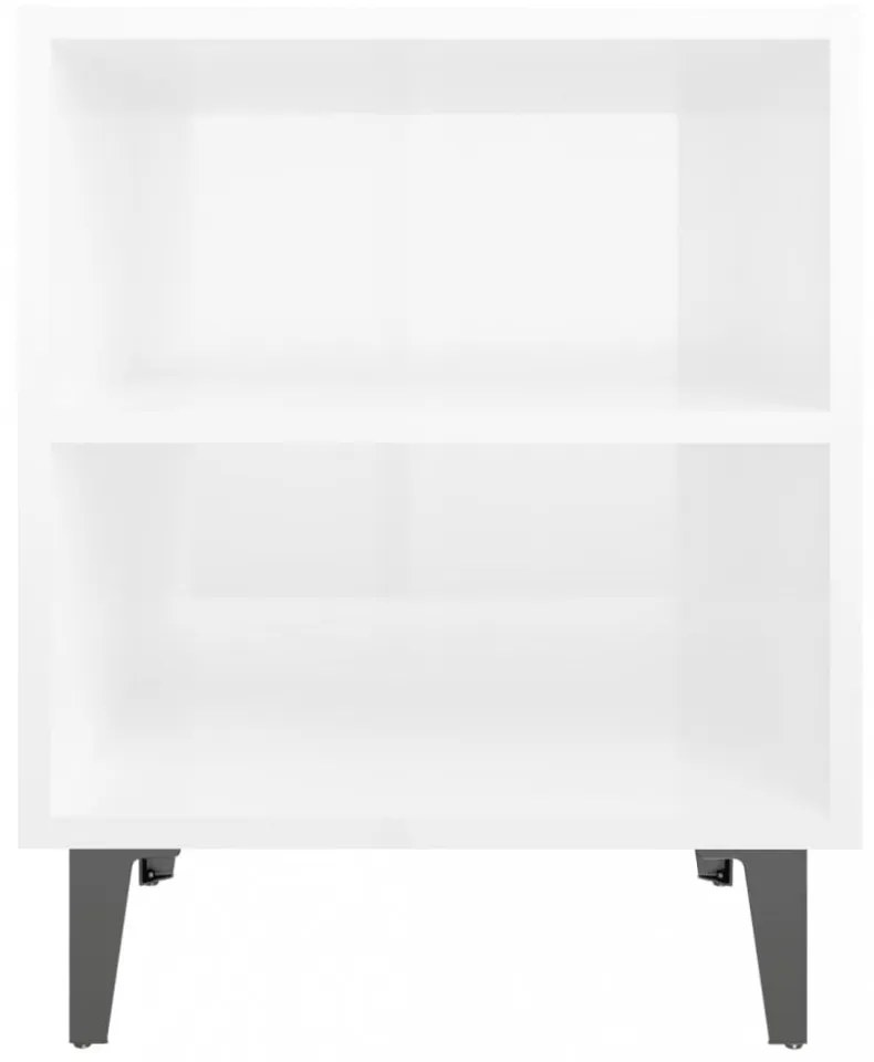 2 db magasfényű fehér éjjeliszekrény fém lábakkal 40x30x50 cm