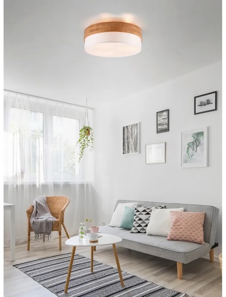 Fehér-natúr színű mennyezeti lámpa textil búrával Seasons – Trio