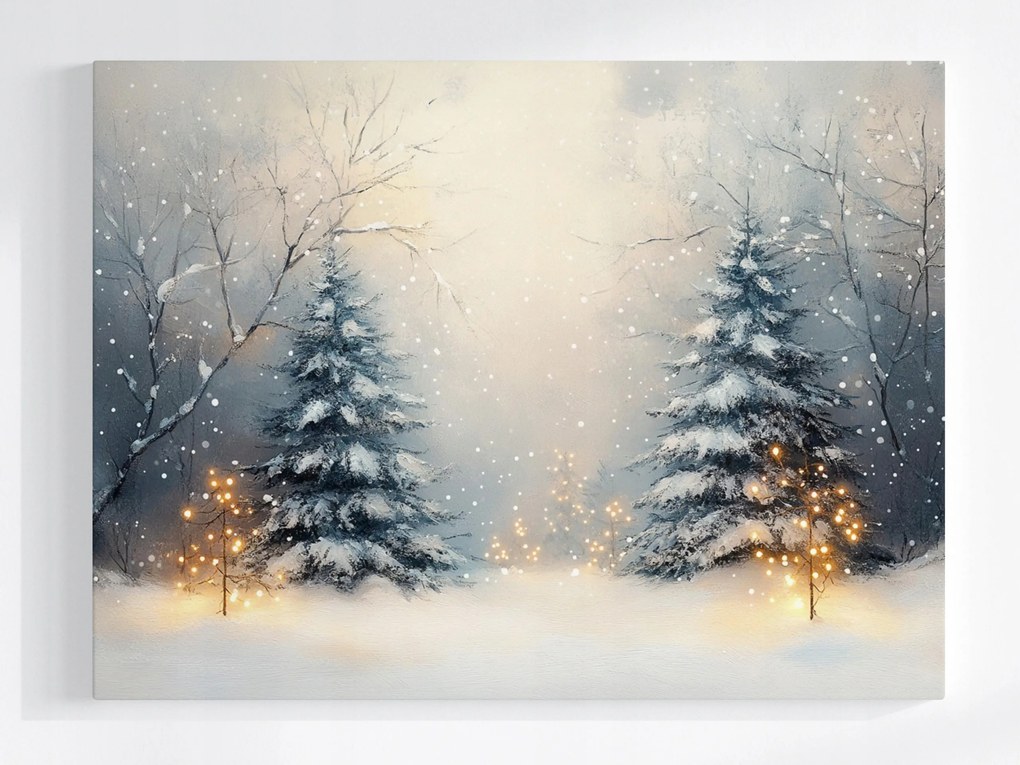 Poszter Kert Erdő Fák Lucfenyő Karácsonyfa Fények 80x60