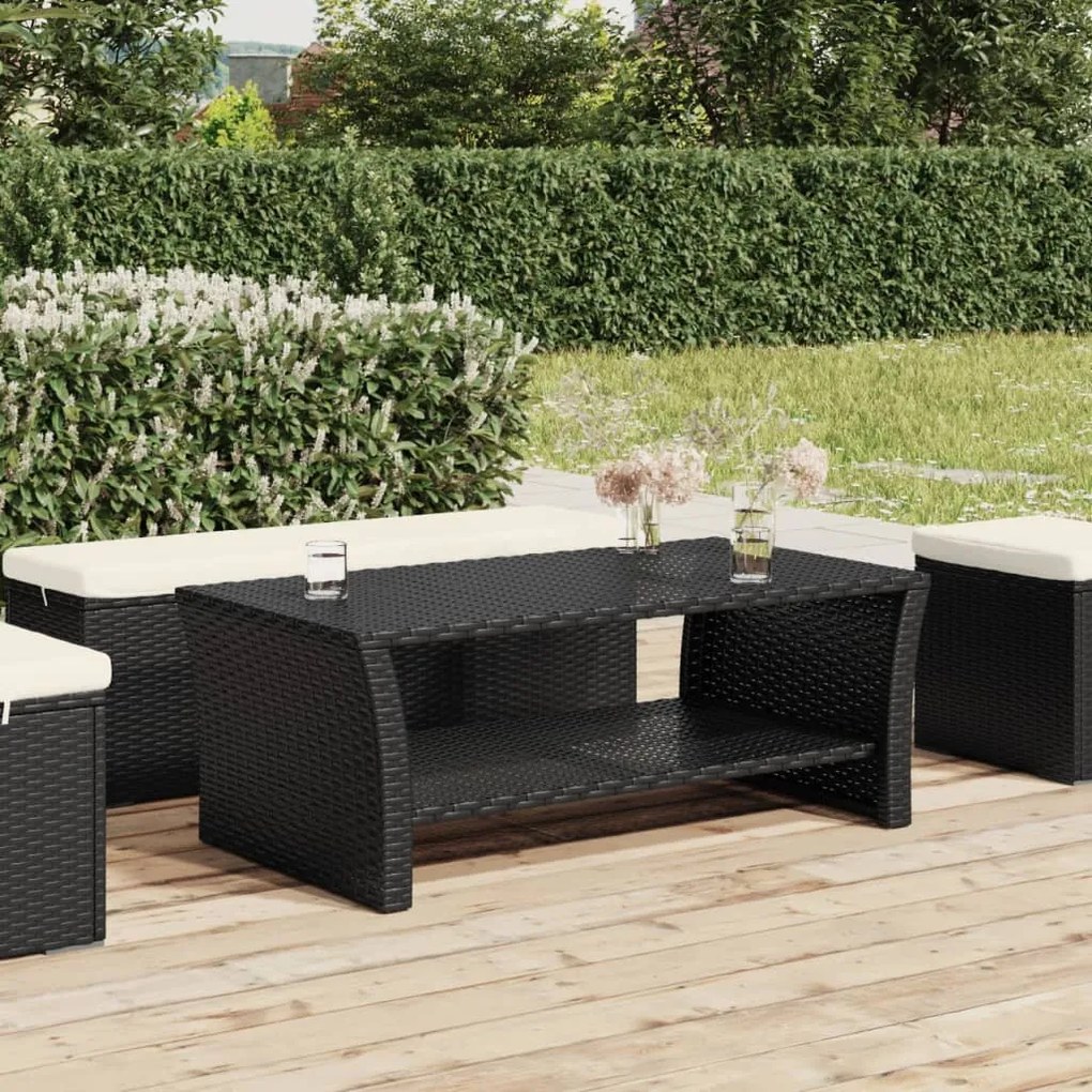 Fekete polyrattan dohányzóasztal 100 x 50 x 40 cm