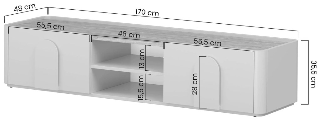 Amilio RTV szekrény 170 cm - kasmír / olajozott tölgy / világos tölgy fogantyú