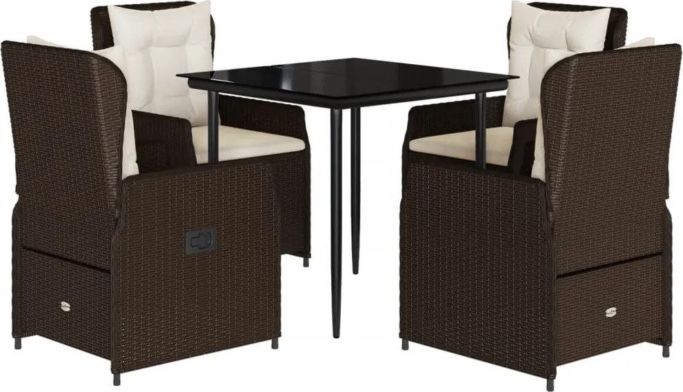 vidaXL 5 részes barna polyrattan kerti étkezőgarnitúra párnákkal