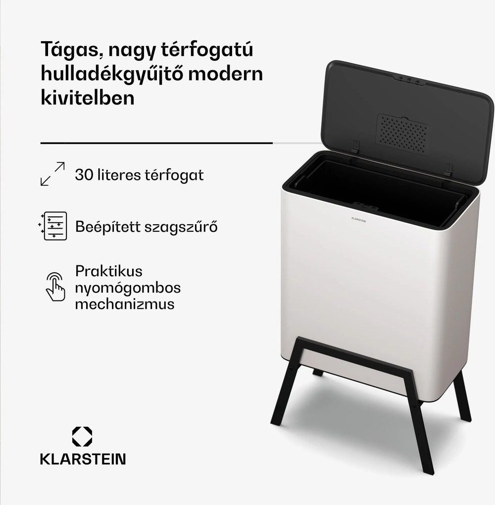Klarstein Yuma szemetes | 30 l | belső vödör | szagelszívó | álló lábak | nyomógombos