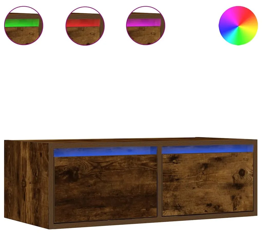 TV szekrény LED világítással füstölt tölgy 75x35,5x25 cm