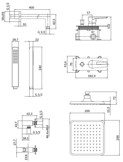 Cersanit S952-012 - MILLE zuhanyszett falba építhető csapteleppel, króm