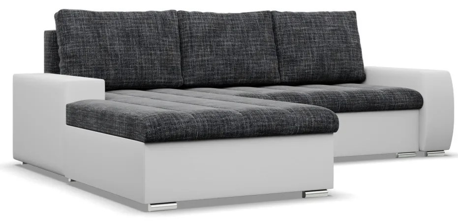 Toronto sarokkanapé, 2 ágyneműtartóval, fonott + műbőr, baloldali, sötétszürke - fehér