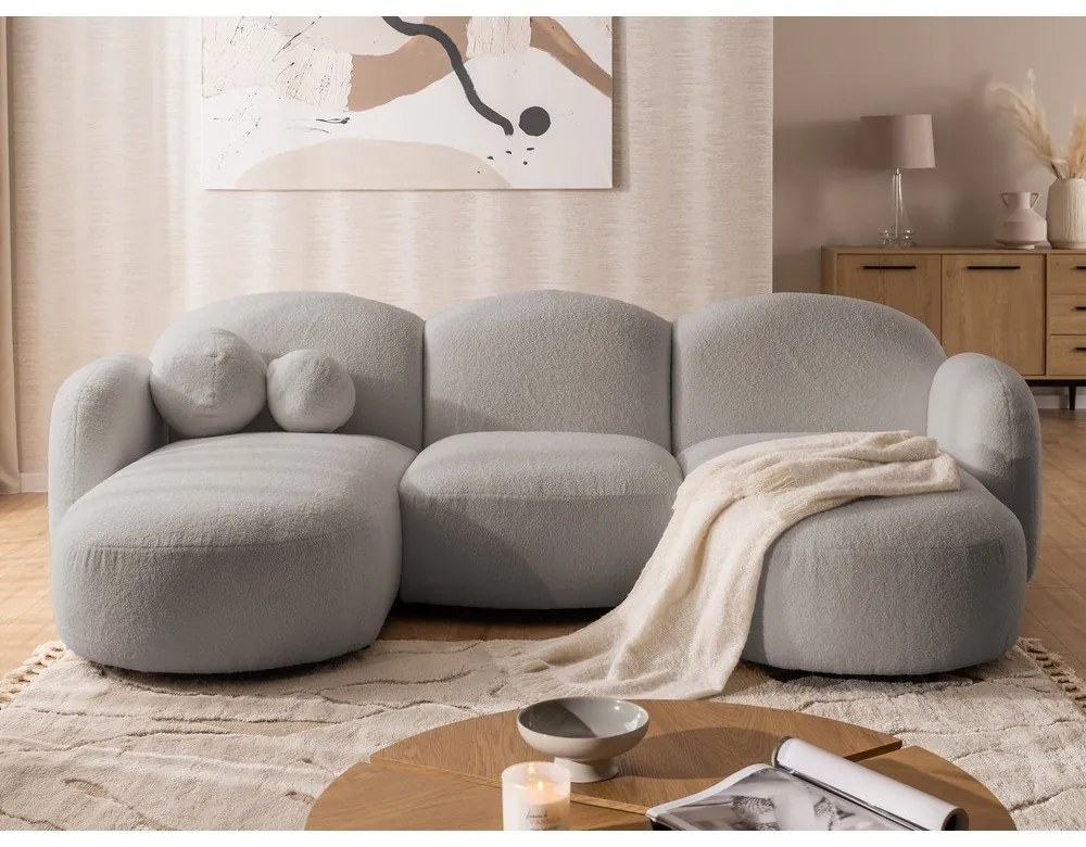 Szürke buklé sarokkanapé (U alakú) Orbit – Ropez