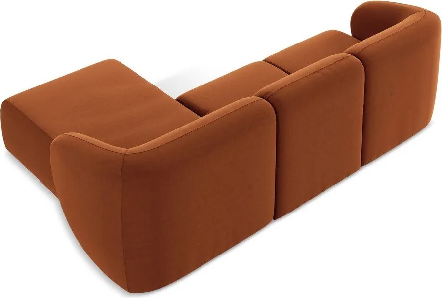 Terrakotta színű bársony sarokkanapé (jobb oldali-heverő résszel) Lani – Makamii