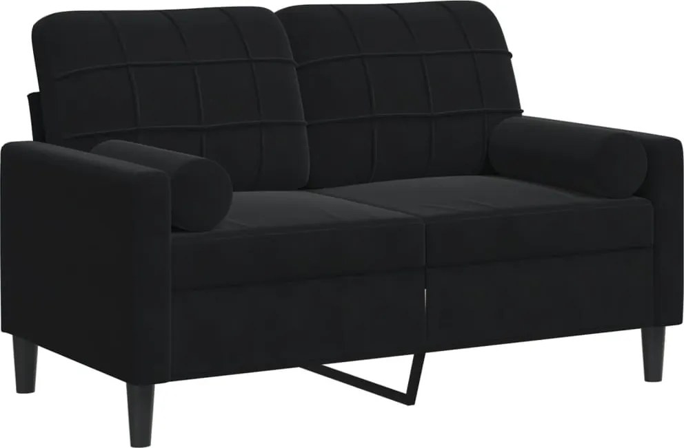 vidaXL 2 személyes fekete bársony kanapé díszpárnákkal 120 cm