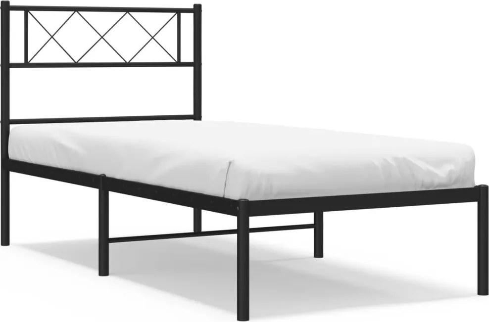 vidaXL fekete fém ágykeret fejtámlával 90 x 200 cm