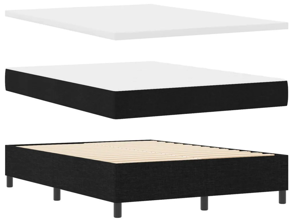 Box Spring Ágy Matraccal és Pad Fekete 140x200 cm Szövet