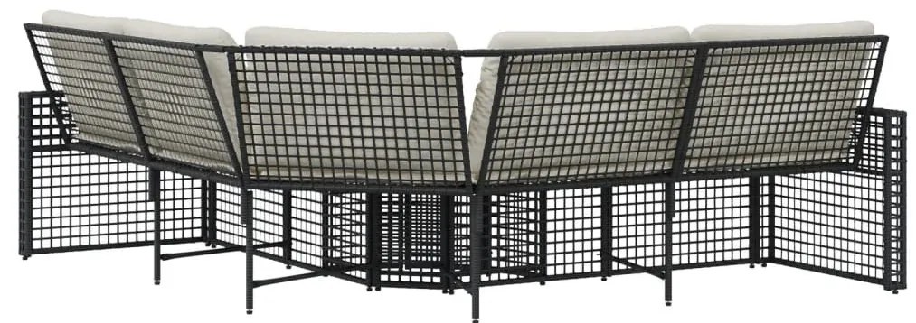 vidaXL L-alakú fekete polyrattan kerti kanapé párnával és lábtartóval