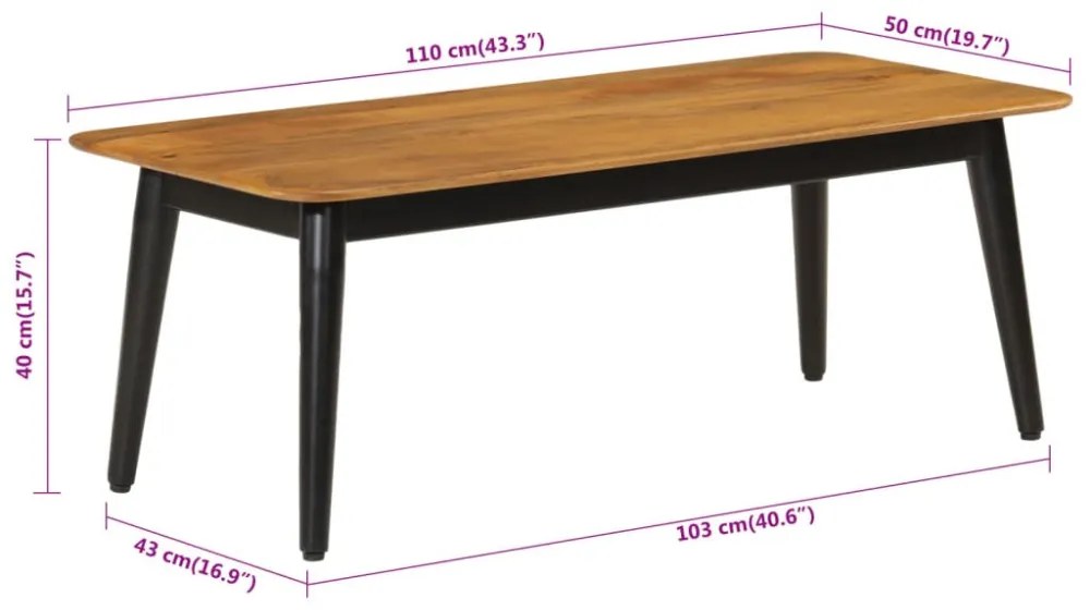 tömör mangófa és vas dohányzóasztal 110 x 50 x 40 cm
