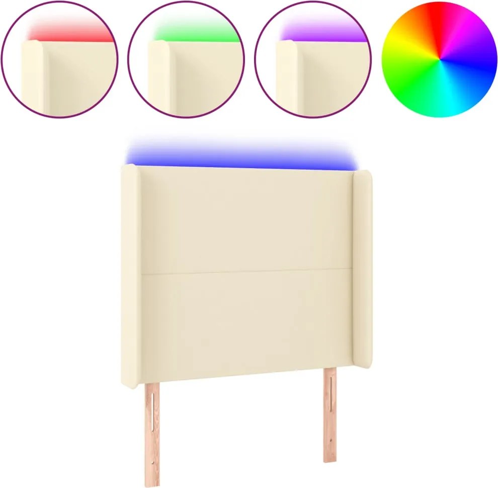krémszínű műbőr LED-es fejtámla 83x16x118/128 cm