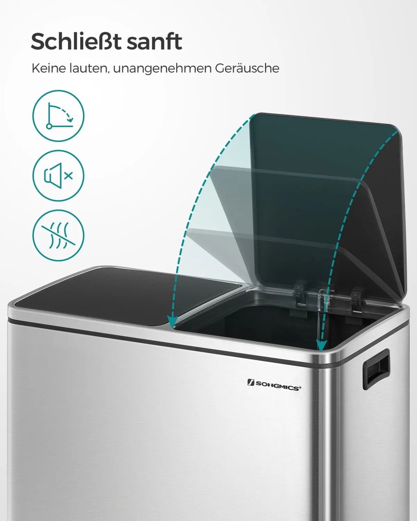 Szelektív szemeteskuka 2x30L, ezüst