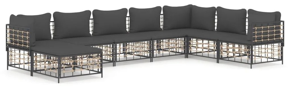 8 részes antracitszürke polyrattan kerti ülőgarnitúra párnákkal