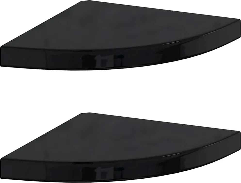 vidaXL 2 db magasfényű fekete MDF lebegő sarokpolc 35 x 35 x 3,8 cm
