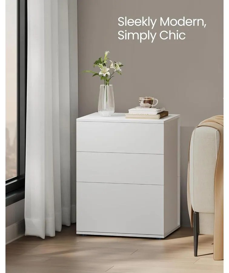 VASAGLE éjjeliszekrény 3 tárolófiókkal, matt fehér és cappuccino bézs színben