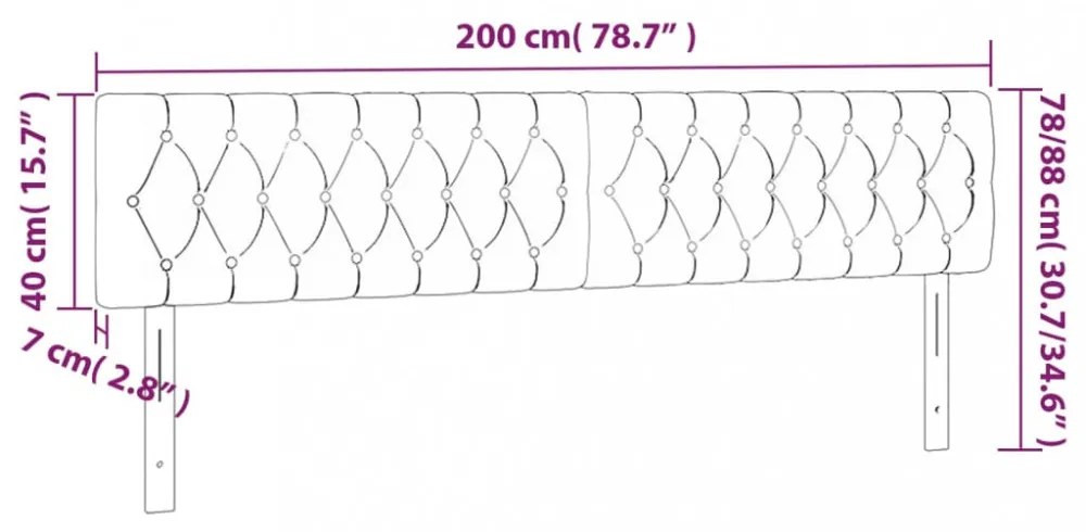 sötétszürke szövet LED-es fejtámla 200x7x78/88 cm