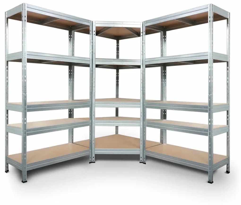 Sarokpolc rendszer 1800x700x400x425 mm, 1800x600x400 mm, 1800x900x400 mm, horganyzott 5 polcos, teherbírás 2500 kg