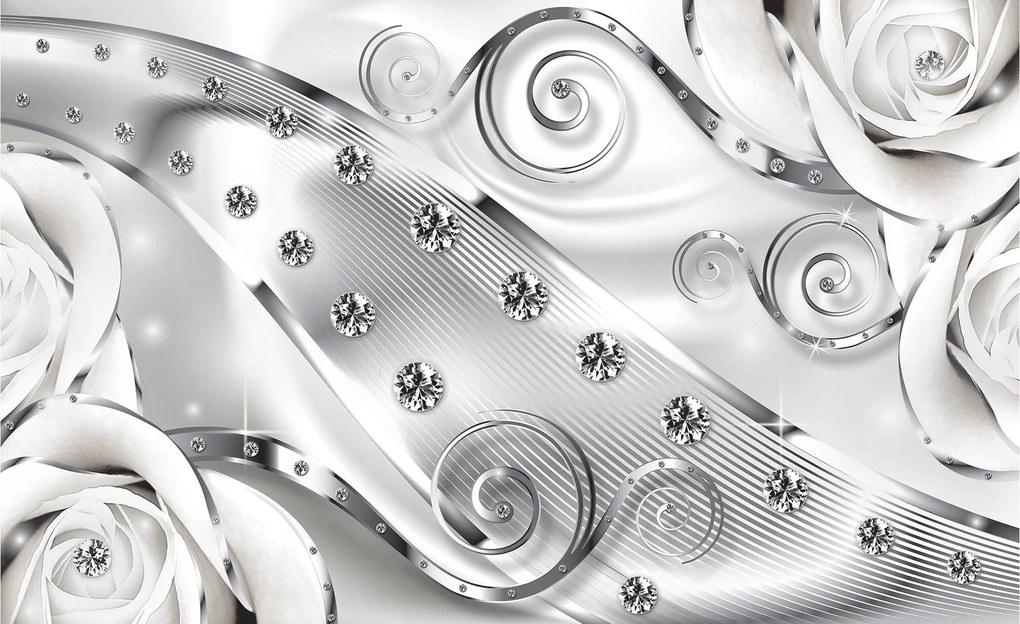 Fotótapéta Rózsa ezüst vinil kristályok 312x219 +ragasztó