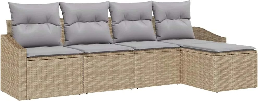 vidaXL Kanapé Szett párnával 5 pcs Beige és Világosszürke polirattan