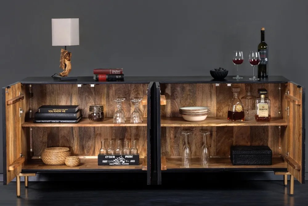 Design komód Fernanda 160 cm fekete mangó