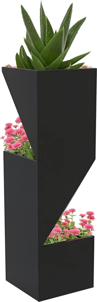 Outsunny Virágcserép, Belső Növénycserép 3 Ültetési Zónával, Drénező Lyukakkal, Belső és Külső Használatra, Fém, 30 x 30 x 100 cm, Fekete | Aosom
