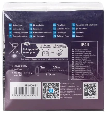 Aigostar - LED kültéri karácsonyi fényfüzér 600 LED/8 funkciós 18m IP44 meleg fehér