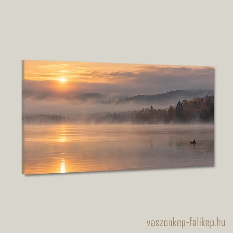 Hajnali csend a tavon – prémium vászonkép 40x23 cm