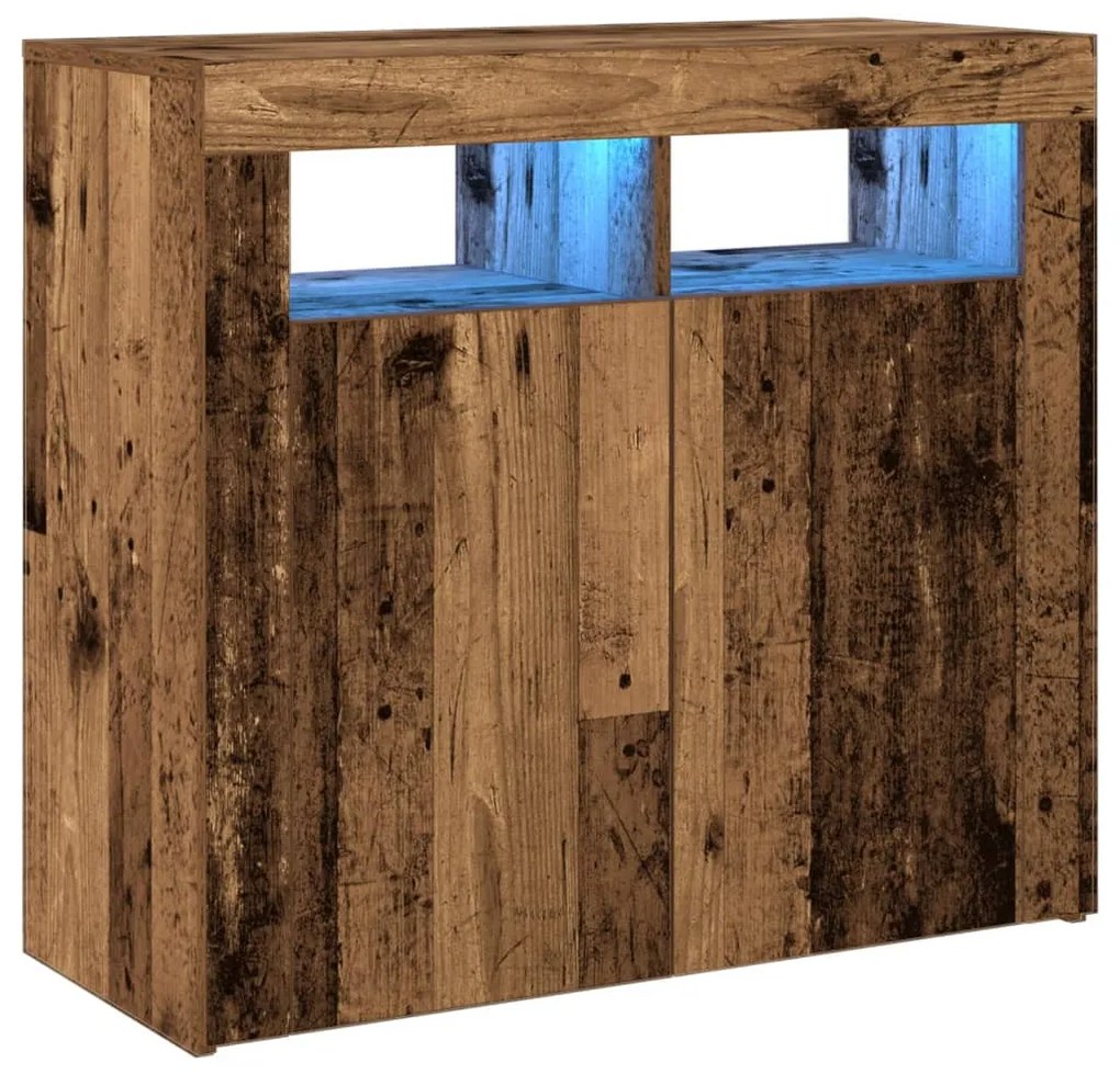 antik fa színű szerelt fa tálalószekrény LED-ekkel 80x35x75 cm