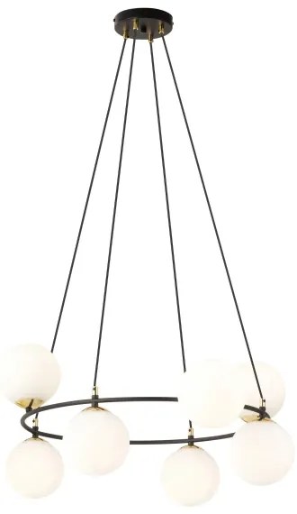 Csillár zsinóron AZURA 8xE14/10W/230V fekete/fehér