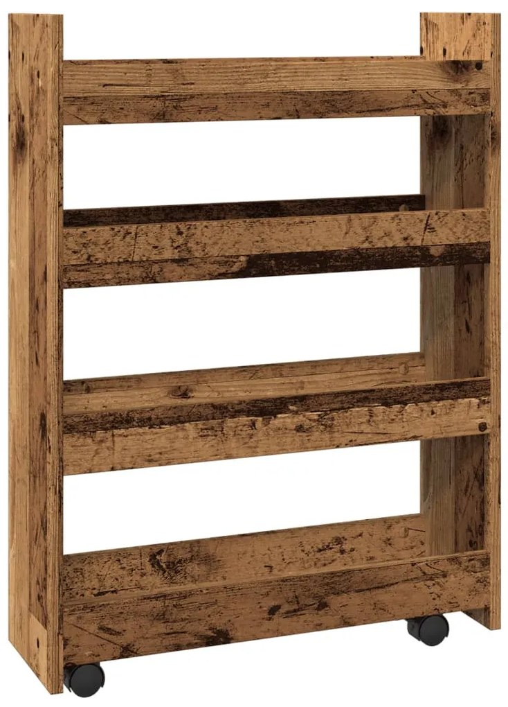 4 szintes antik fa színű szerelt fa keskeny tárolókocsi