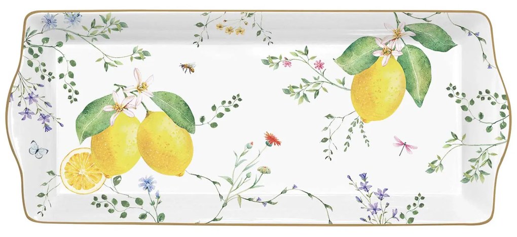 Mediterrán porcelán citrom mintás kínáló tálca 35x15 cm Fleurs et Citrons