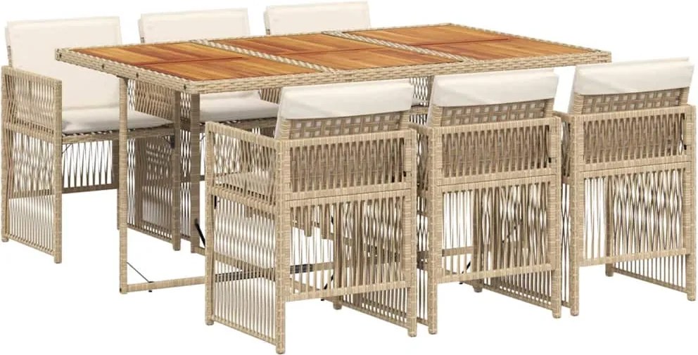 vidaXL 7 részes bézs polyrattan kerti étkezőgarnitúra párnákkal