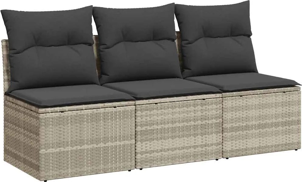 vidaXL 3 személyes világosszürke polyrattan kerti kanapé párnával