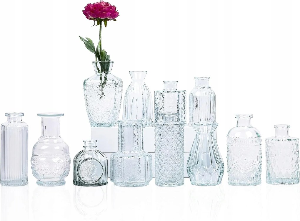 Dombormű Vázák Novolife Üveg Átlátszó Dekoratív Vintage 12PACK