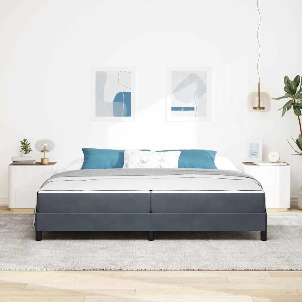 Boxspring ágy matraccal Sötétszürke 200 x 200 cm Bársony
