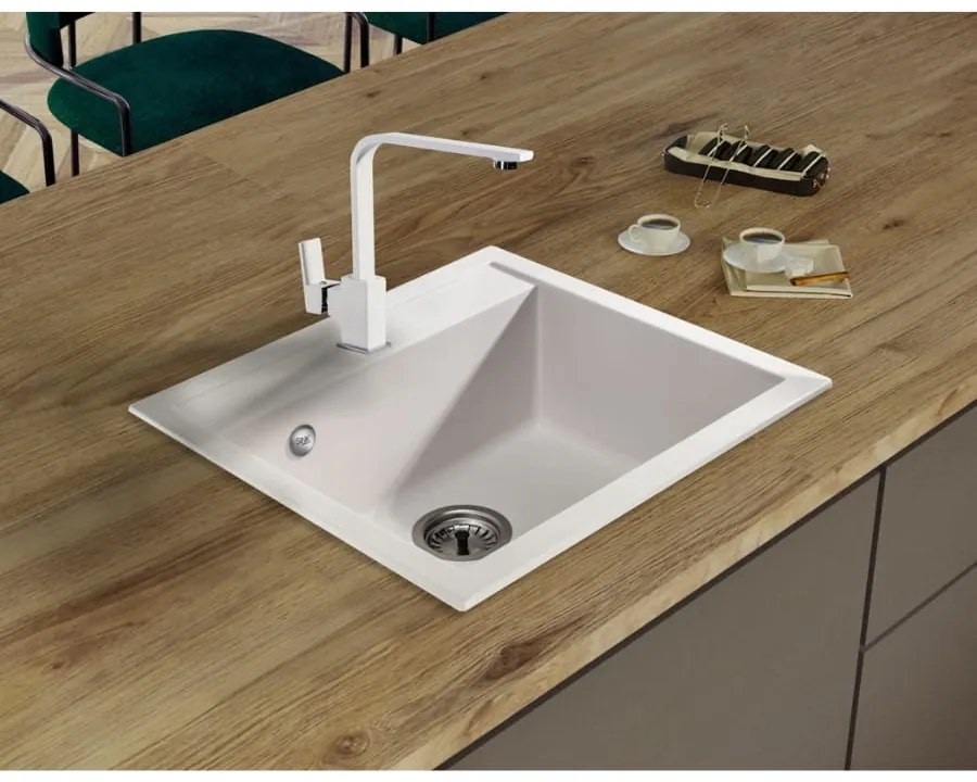 SINK Quality Mosogató Quality Ferrum, konyhai gránit mosogató 565x510x205 mm + szifon, fehér, SKQ-FER.W.1K60.X