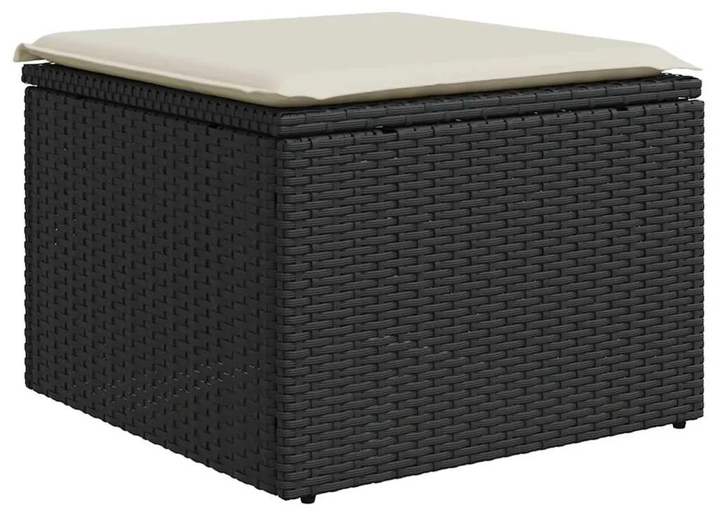 7 részes fekete polyrattan akácfa kerti ülőgarnitúra párnával