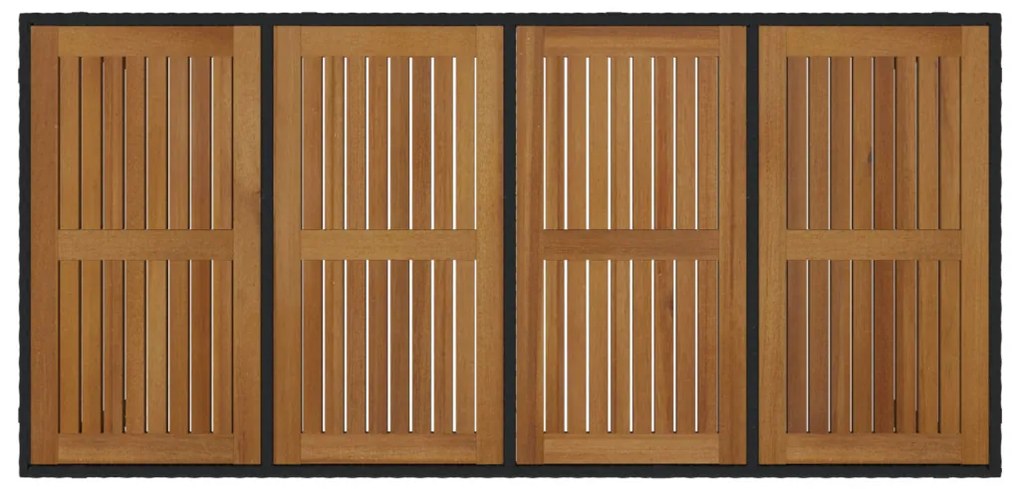 7 Darabos Kert Étkezősor Fekete Poly Rattan Akáccal, Egymásra rakható Kert Székek Párnákkal 2 db Fekete Poly Rattan