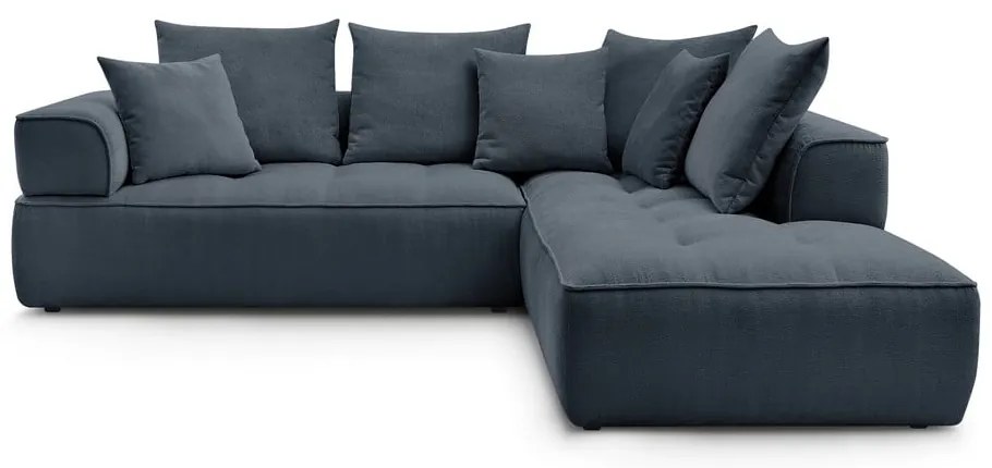 Sötétkék zsenília sarokkanapé (jobb oldali-L alakú) Whesley – Bobochic Paris