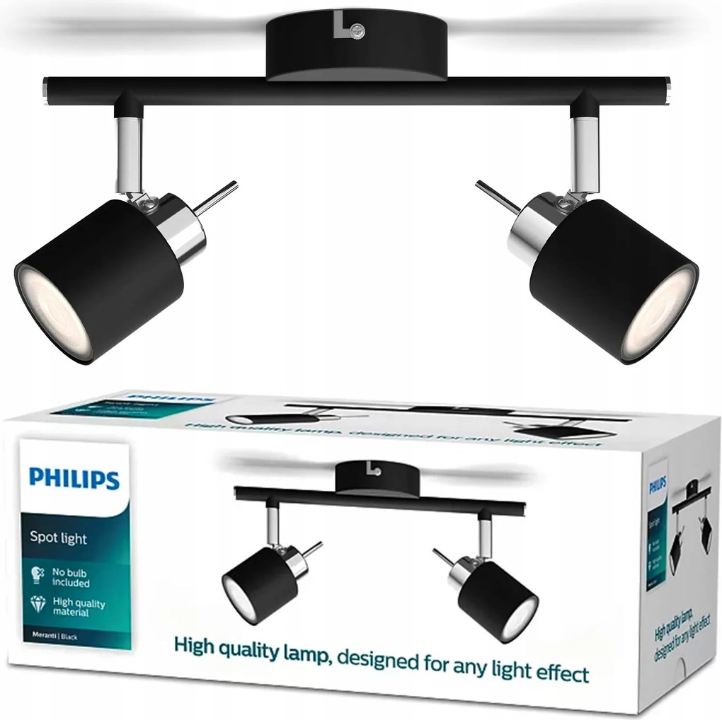 Mennyezeti lámpa Falra szerelhető spotlámpa 2x GU10 fekete Meranti Philips