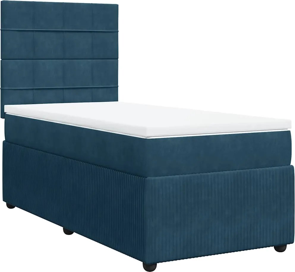 vidaXL sötétkék bársony rugós ágy matraccal 90 x 200 cm
