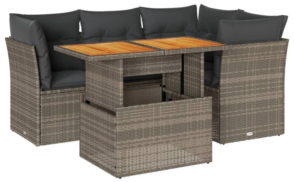 5 részes szürke polyrattan kerti ülőgarnitúra párnákkal