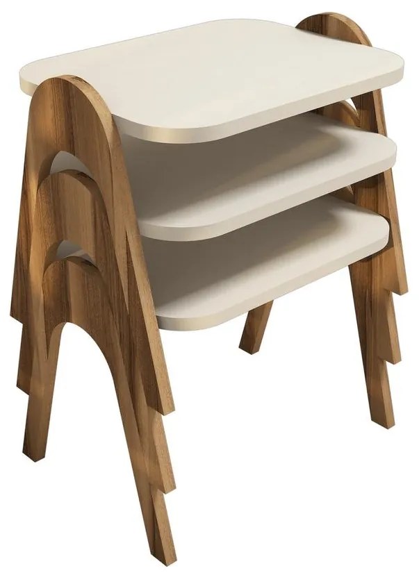 Dohányzóasztal (3 részes) Paris - Walnut, Cream