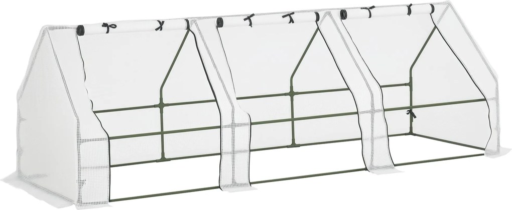 Outsunny Kültéri Kert Üvegház 270x90x90 cm Kerti Típus 3 Ablakkal Acél Vázú Terasz Üvegház Növénytermesztéshez Virágokhoz Paradicsomokhoz Fehér | Aoso