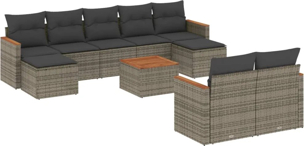 vidaXL 10 részes szürke polyrattan kerti ülőgarnitúra párnákkal